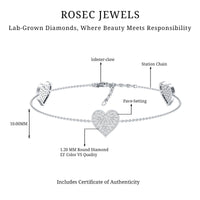 Pave Set Lab Grown Diamond Heart Bracelet for Women