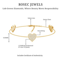 Pave Set Lab Grown Diamond Heart Bracelet for Women