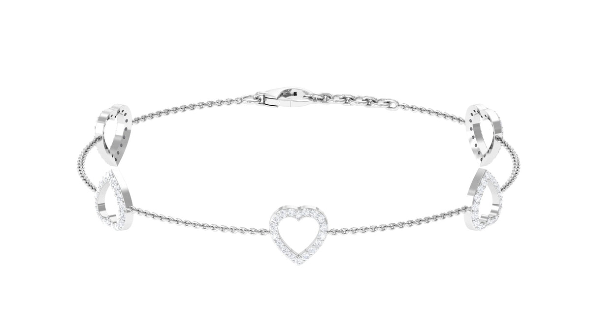 Certified diamond heart chain bracelet in prong setting, featuring sparkling diamonds and a delicate design by Rosec Jewels.