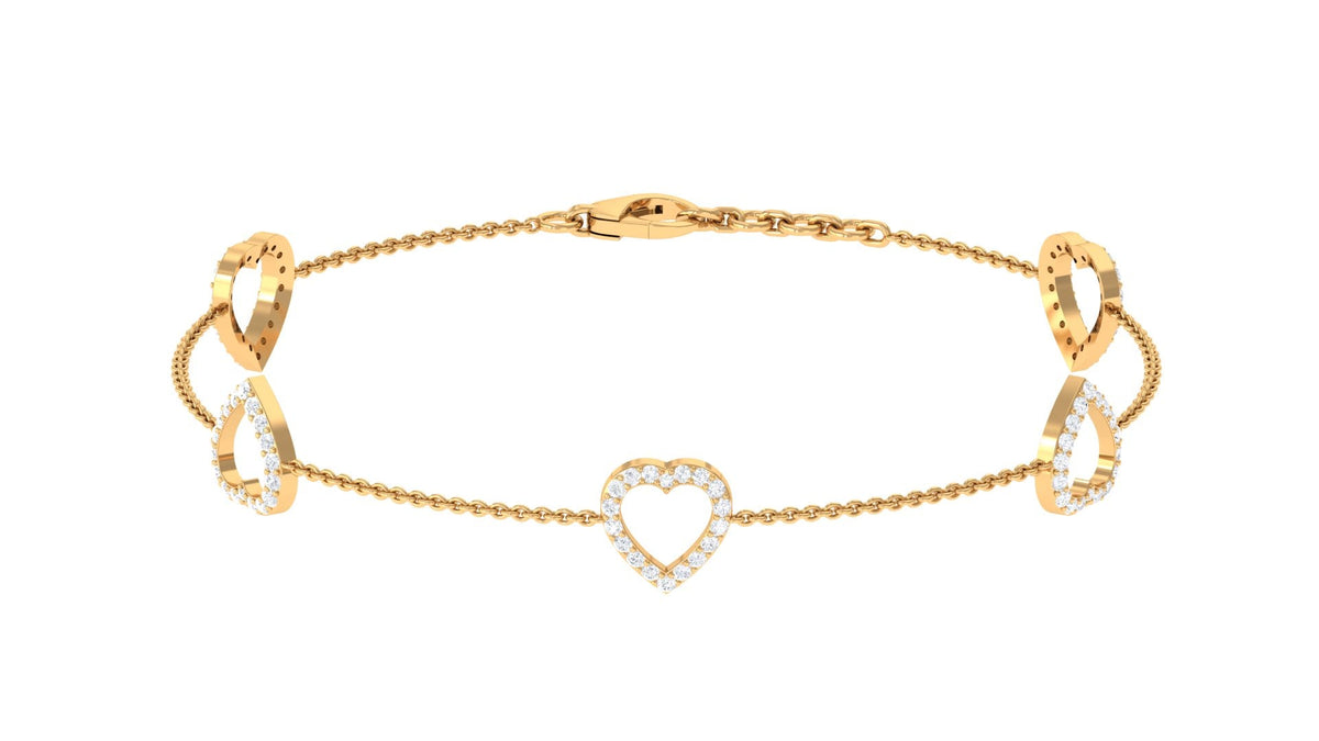 Certified diamond heart chain bracelet in prong setting, featuring sparkling diamonds on a delicate Rosec Jewels bracelet.