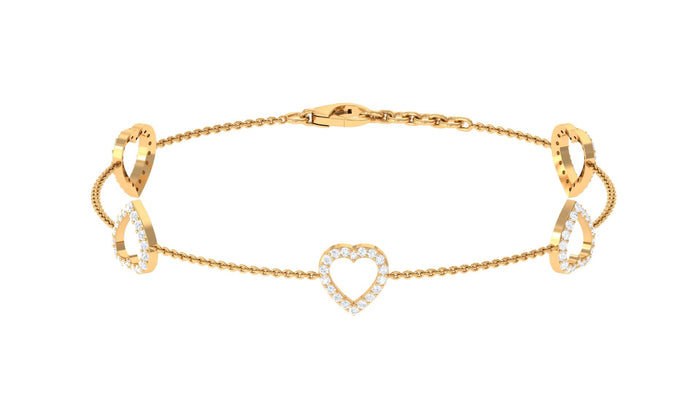 Certified diamond heart chain bracelet in prong setting, featuring sparkling diamonds on a delicate Rosec Jewels bracelet.