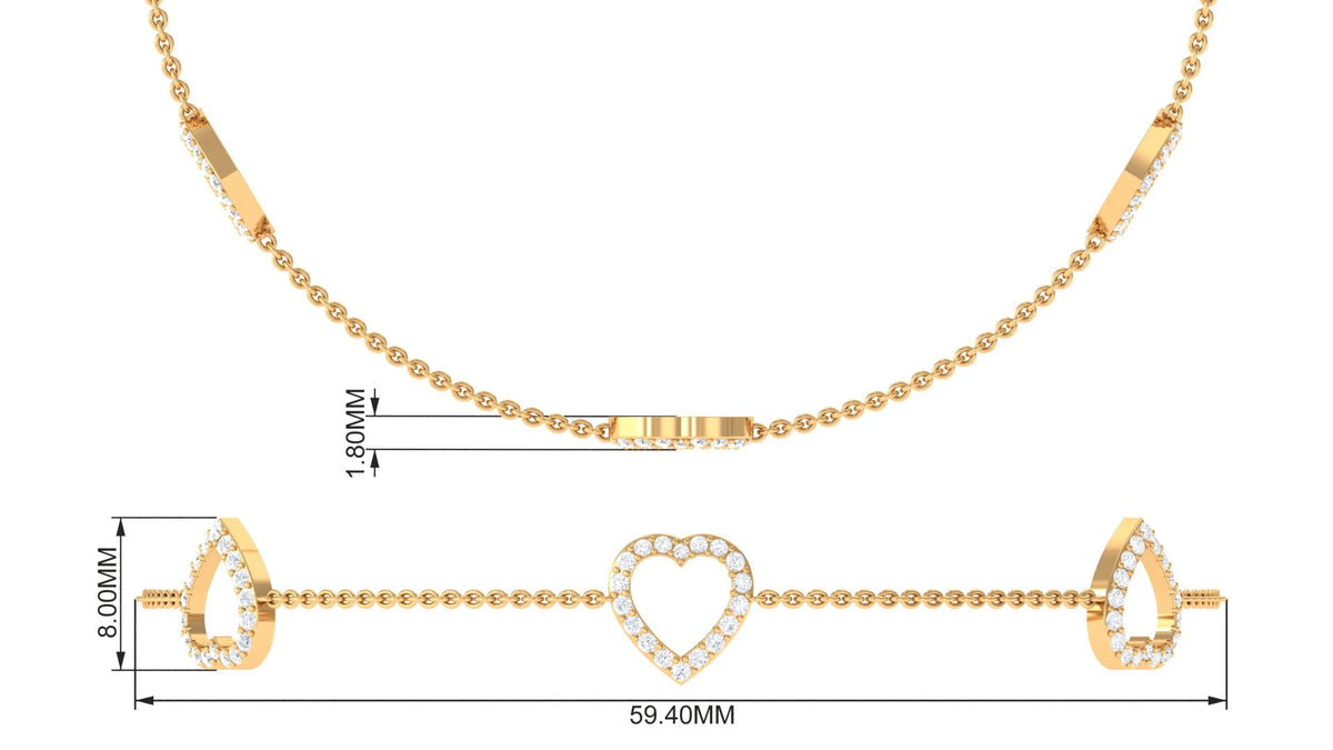 Rosec Jewels diamond heart chain bracelet in prong setting, showcasing sparkling diamonds and intricate design.