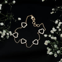 Certified diamond heart chain bracelet in prong setting with sparkling diamonds from Rosec Jewels, showcasing elegant jewelry design.