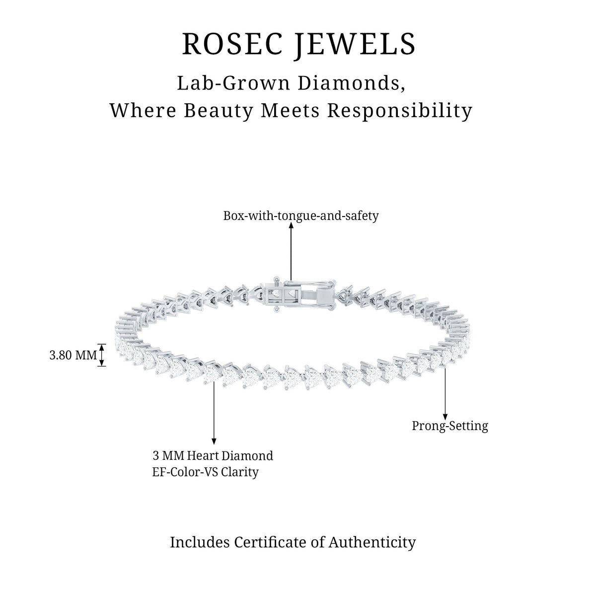 Lab Grown Diamond Heart Tennis Bracelet for Wedding