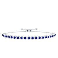 Lab Grown Blue Sapphire Tennis Bolo Bracelet with Rope Chain