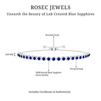 Lab Grown Blue Sapphire Tennis Bolo Bracelet with Rope Chain