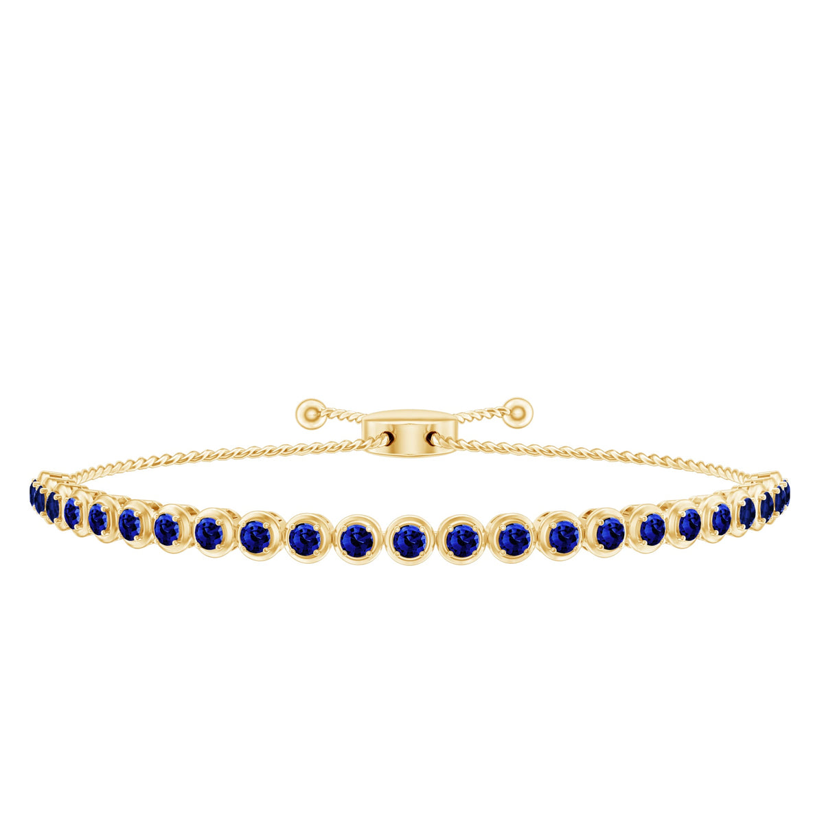 Lab Grown Blue Sapphire Tennis Bolo Bracelet with Rope Chain