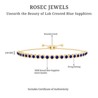 Lab Grown Blue Sapphire Tennis Bolo Bracelet with Rope Chain