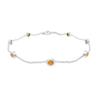 Natural Citrine 7 Stone Station Chain Bracelet for Women