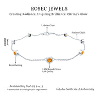 Natural Citrine 7 Stone Station Chain Bracelet for Women