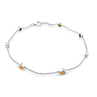 Natural Citrine 7 Stone Station Chain Bracelet for Women