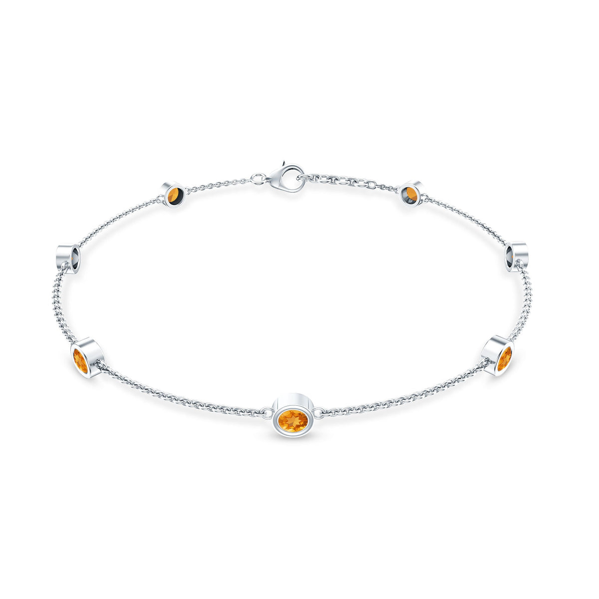 Natural Citrine 7 Stone Station Chain Bracelet for Women