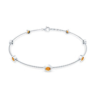 Natural Citrine 7 Stone Station Chain Bracelet for Women