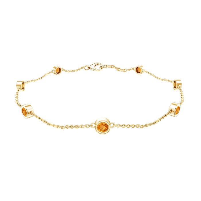 Natural Citrine 7 Stone Station Chain Bracelet for Women