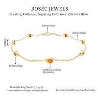 Natural Citrine 7 Stone Station Chain Bracelet for Women