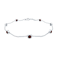 Rosec Jewels bezel set garnet seven stone station chain bracelet with elegant design and gemstone accents.