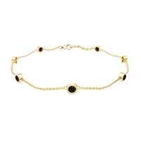Natural black spinel 7-stone station chain bracelet by Rosec Jewels featuring polished black gemstones on a delicate silver chain.