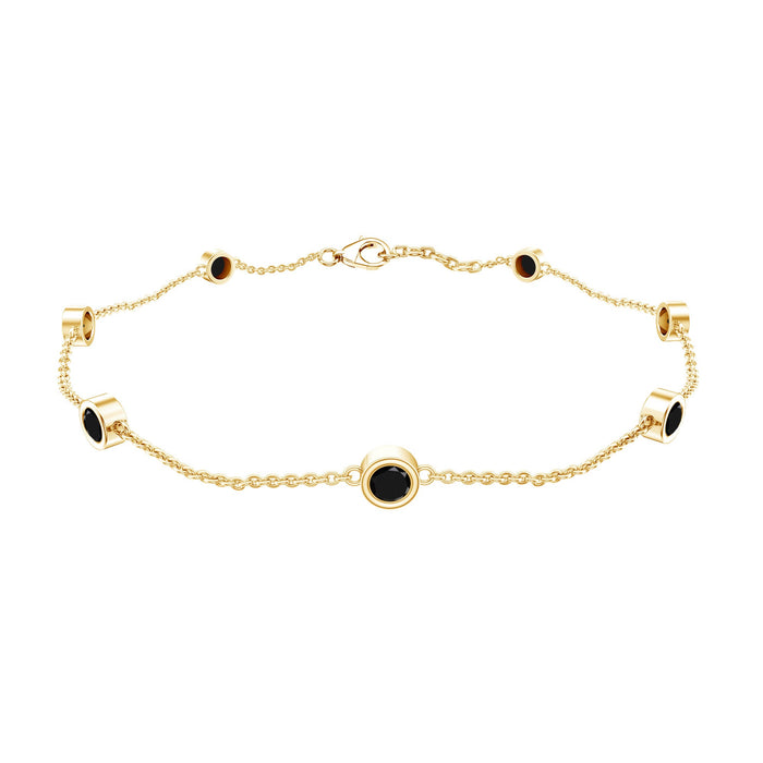 Natural black spinel 7-stone station chain bracelet by Rosec Jewels featuring polished black gemstones on a delicate silver chain.
