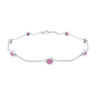 Real Pink Tourmaline Station Chain Bracelet for Women
