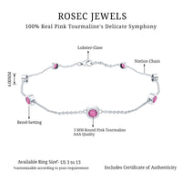 Real Pink Tourmaline Station Chain Bracelet for Women