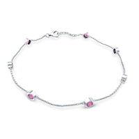 Real Pink Tourmaline Station Chain Bracelet for Women