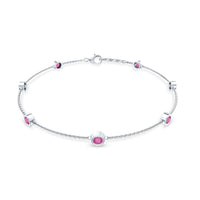 Real Pink Tourmaline Station Chain Bracelet for Women