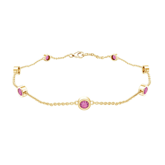 Real Pink Tourmaline Station Chain Bracelet for Women