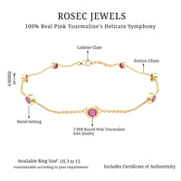 Real Pink Tourmaline Station Chain Bracelet for Women