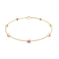 Real Pink Tourmaline Station Chain Bracelet for Women