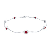 Natural Ruby 7 Stone Station Chain Bracelet for Women