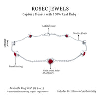 Natural Ruby 7 Stone Station Chain Bracelet for Women