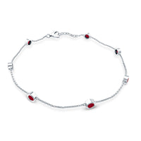 Natural Ruby 7 Stone Station Chain Bracelet for Women