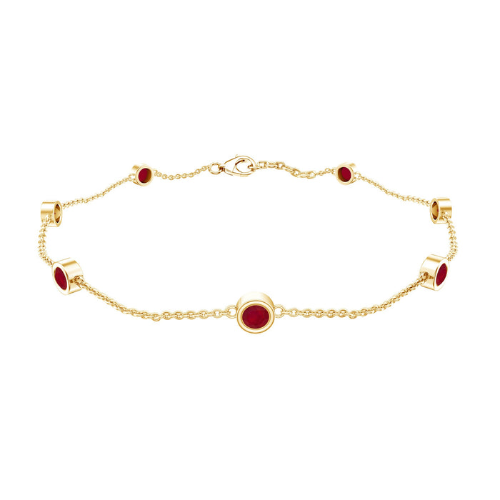 Natural Ruby 7 Stone Station Chain Bracelet for Women