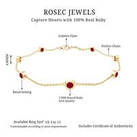Natural Ruby 7 Stone Station Chain Bracelet for Women