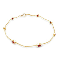 Natural Ruby 7 Stone Station Chain Bracelet for Women
