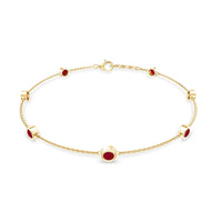 Natural Ruby 7 Stone Station Chain Bracelet for Women