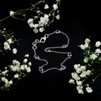 Real amethyst chain bracelet in bezel setting with silver-tone links, elegant jewelry piece by Rosec Jewels.