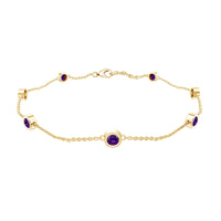 Real amethyst chain bracelet in bezel setting by Rosec Jewels, featuring purple amethyst stones on a delicate silver chain.