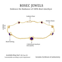 Real amethyst chain bracelet in bezel setting by Rosec Jewels, featuring a delicate purple gemstone design.