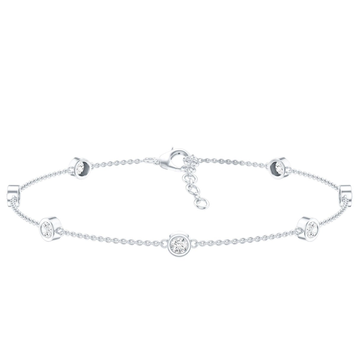 Bezel Set Moissanite Station Bracelet in Silver for Women