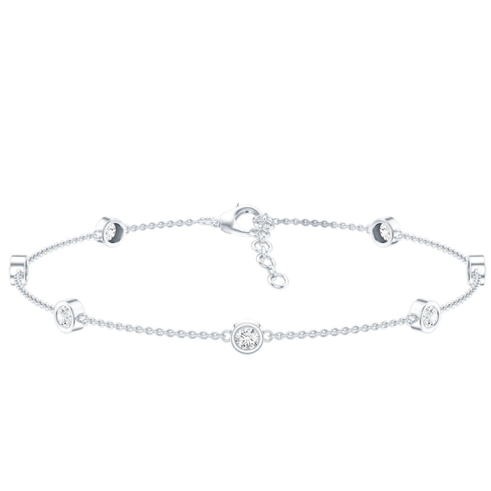 Bezel Set Moissanite Station Bracelet in Silver for Women