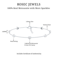 Round Cut Certified Moissanite Chain Bracelet in Bezel Setting