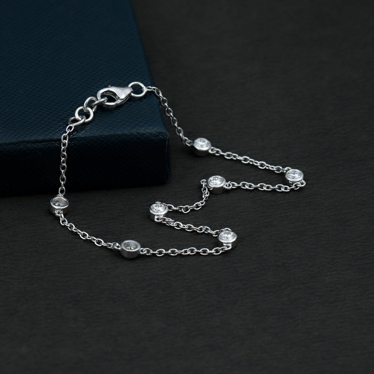 Bezel Set Moissanite Station Bracelet in Silver for Women