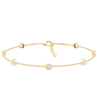 Round Cut Certified Moissanite Chain Bracelet in Bezel Setting
