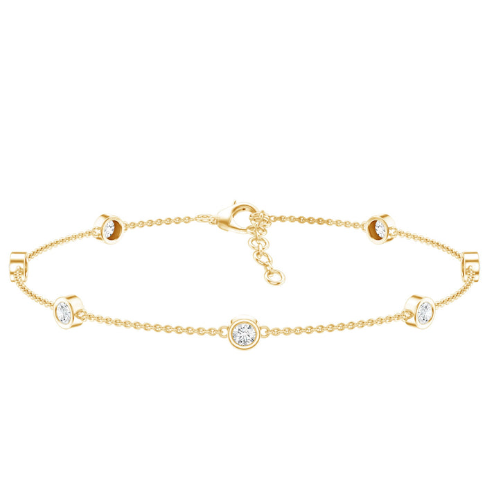 Round Cut Certified Moissanite Chain Bracelet in Bezel Setting
