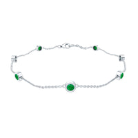 Bezel Set Emerald Station Chain Bracelet for Her