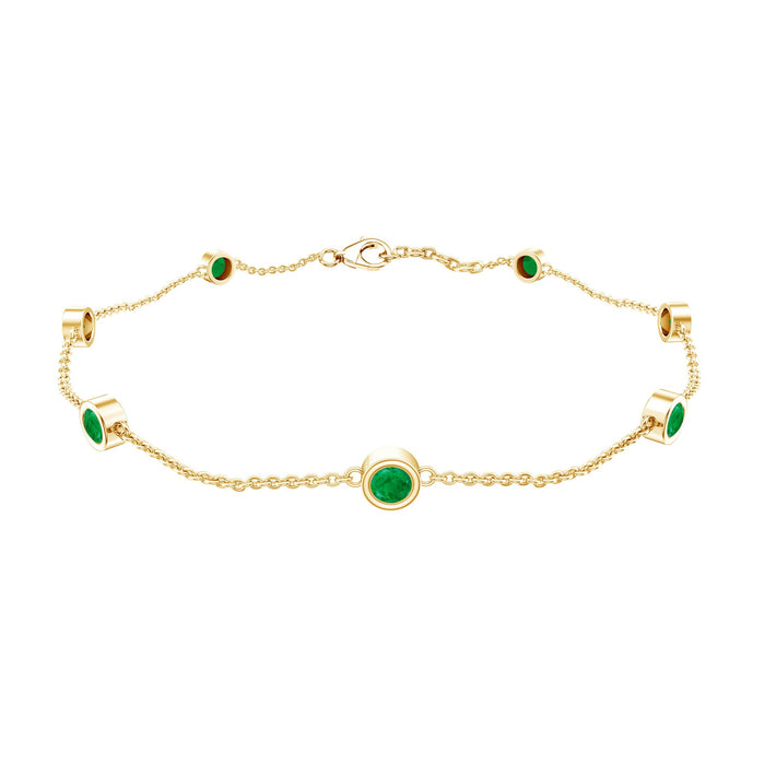 Bezel Set Emerald Station Chain Bracelet for Her