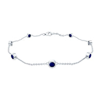 Natural Blue Sapphire 7 Stone Station Chain Bracelet