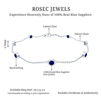 Natural Blue Sapphire 7 Stone Station Chain Bracelet