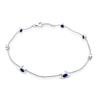 Natural Blue Sapphire 7 Stone Station Chain Bracelet